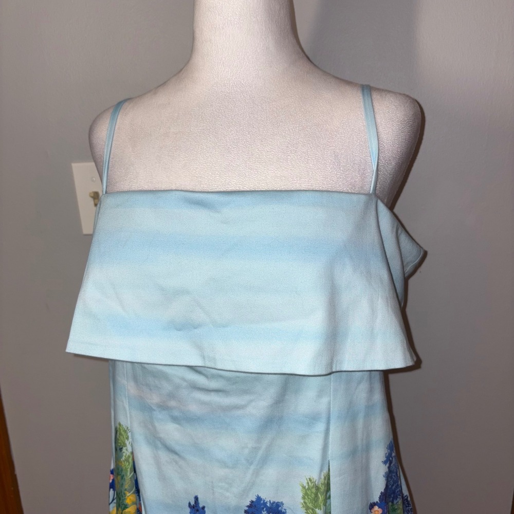 Anthropologie sleeveless fold over knee‎ length Dress floral Midi Blue Size L - Picture 5 of 14